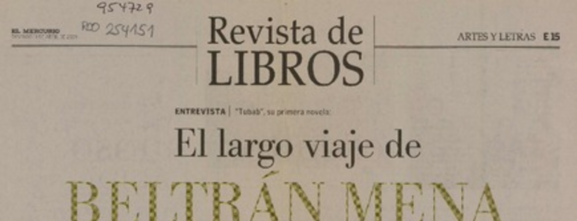 El largo viaje de Beltrán Mena (entrevista)  [artículo] Pedro Pablo Guerrero.