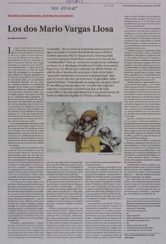 Los dos Mario Vargas Llosa  [artículo] Ignacio Ramonet.