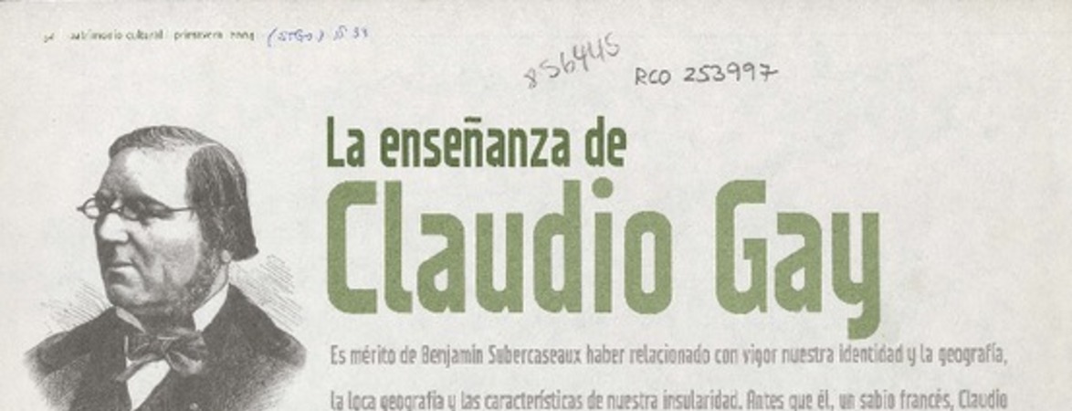 La enseñanza de Claudio Gay  [artículo] Luis Mizón