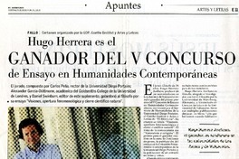 Hugo Herrera es el ganador del V concurso de ensayo y humanidades contemporáneas  [artículo].