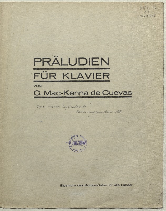 Präludien für Klavier  [música] von C. Mac-kenna de Cuevas.