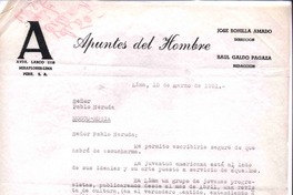 [Carta], 1951 mar. 15 Lima, Perú, [a] Pablo Neruda, Rusia  [manuscrito] Raúl Galdo Pagaza.