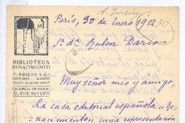 [Carta], 1912 ene. 30 París, Francia <a> Rubén Darío