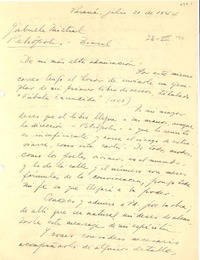 [Carta] 1944 jul. 21, Paraná, Argentina [a] Gabriela Mistral, Petrópolis, [Brasil]