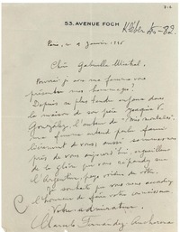 [Carta] 1945 janv. 9, Paris, [Francia] [a] Gabriella [sic] Mistral
