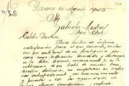 [Carta] 1945 ago. 20, Rosario, R. Argentina [a] Gabriela Mistral, Stgo., Chile
