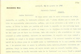 [Carta] 1945 ago. 21, Adrogué, F.C.S., Argentina [a] Gabriela Mistral, Brasil