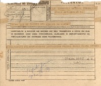 Telegrama [1945 nov. 16, B. Aires, Arg. [a] Gabriela Mistral, Consulado Chile Petrópolis, R. J.
