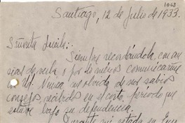 [Carta] 1933 jul. 12, Santiago [a] Gabriela Mistral, Madrid