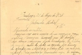 [Carta] 1938 mayo 21, Santiago, [Chile] [a] Gabriela Mistral