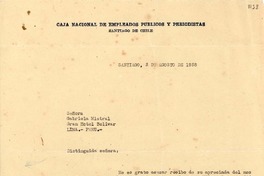 [Carta] 1938 ago. 3, Santiago, Chile [a] Gabriela Mistral, Gran Hotel Bolivar, Lima, [Perú]