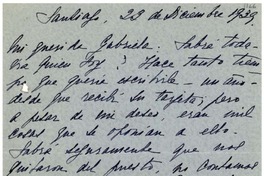 [Carta] 1939 dic. 23, Santiago, [Chile] [a] Gabriela Mistral