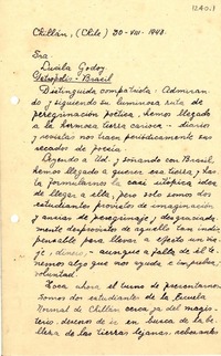 [Carta] 1943 ago. 30, Chillán, Chile [a] Lucila Godoy, Petrópolis, Brasil