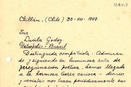 [Carta] 1943 ago. 30, Chillán, Chile [a] Lucila Godoy, Petrópolis, Brasil
