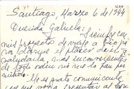 [Carta] 1944 mar. 6, Santiago, [Chile] [a] Gabriela [Mistral]