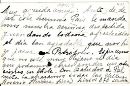 [Tarjeta] 1943, Petrópolis [a] Gabriela Mistral, Petrópolis