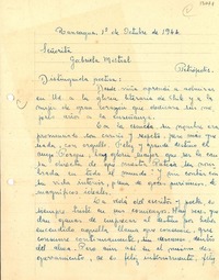 [Carta] 1944 oct. 1, Rancagua, Chile [a] Gabriela Mistral, Petrópolis, [Brasil]