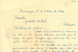 [Carta] 1944 oct. 1, Rancagua, Chile [a] Gabriela Mistral, Petrópolis, [Brasil]