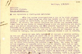 [Carta] 1944 oct. 1, Santiago, [Chile] [a] Gabriela Mistral, Rio de Janeiro, [Brasil]
