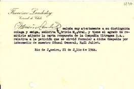 [Tarjeta] 1944 jul. 21, Río de Janeiro [a] Gabriela Mistral