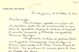[Carta] 1944 oct. 31, Rio de Janeiro, [Brasil] [a] [Gabriela Mistral]