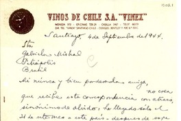 [Carta] 1944 sep. 4, Santiago [a] Gabriela Mistral, Petrópolis