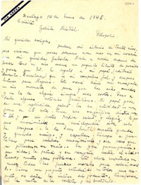 [Carta] 1945 ene. 14, Santiago [a] Gabriela Mistral, Petrópolis