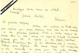 [Carta] 1945 ene. 14, Santiago [a] Gabriela Mistral, Petrópolis