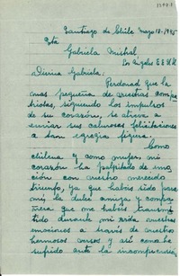 [Carta] 1945 mayo 18, Santiago, Chile [a] Gabriela Mistral, Los Angeles, EE.UU.