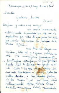[Carta] 1945 mayo 23, Rancagua, Chile [a] Gabriela Mistral, Brasil