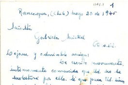 [Carta] 1945 mayo 23, Rancagua, Chile [a] Gabriela Mistral, Brasil