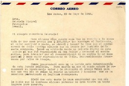 [Carta] 1945 mayo 28, Los Andes, [Chile] [a] Gabriela Mistral, Petrópolis, Brasil