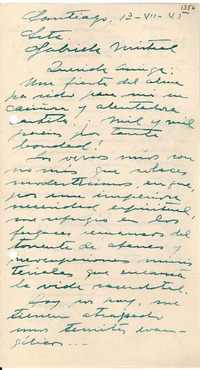 [Carta] 1945 jul. 1, Santiago, [Chile] [a] Gabriela Mistral
