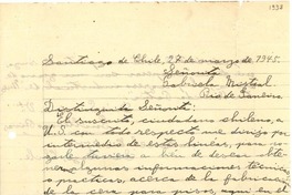 [Carta] 1945 mar. 27, Santiago [a] Gabriela Mistral, Río de Janeiro