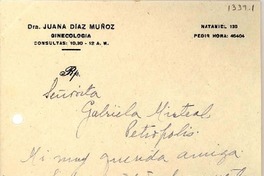 [Carta] 1945 abr. 11, Santiago [a] Gabriela Mistral, Petrópolis