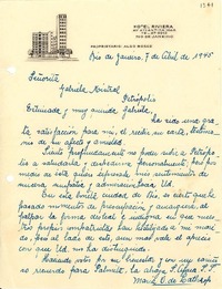 [Carta] 1945 abr. 7, Río de Janeiro [a] Gabriela Mistral, Petrópolis
