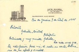[Carta] 1945 abr. 7, Río de Janeiro [a] Gabriela Mistral, Petrópolis