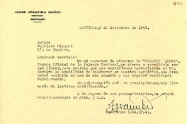 [Carta] 1945 sept. 3, Santiago, [Chile] [a] Gabriela Mistral, Río de Janeiro, [Brasil]