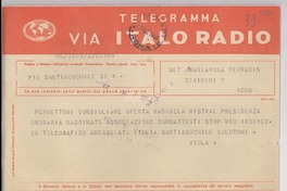 [Telegrama] 1946 feb. 5, Santiago, Chile [a] María Rosa Ferrari, Roma