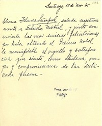 [Carta] 1945 nov. 15, Santiago [a] Gabriela Mistral