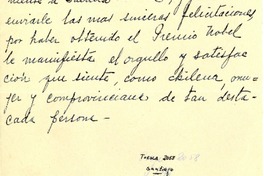 [Carta] 1945 nov. 15, Santiago [a] Gabriela Mistral