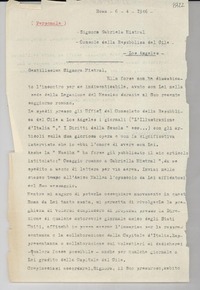 [Carta] 1946 apr. 6, Roma [a] Gabriela Mistral, Los Ángeles