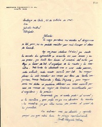 [Carta] 1945 oct. 25, Santiago, Chile [a] Gabriela Mistral, Petrópolis, [Brasil]