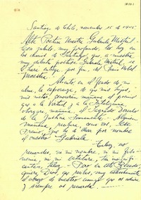 [Carta] 1945 nov. 15, Santiago [a] Gabriela Mistral