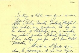 [Carta] 1945 nov. 15, Santiago [a] Gabriela Mistral