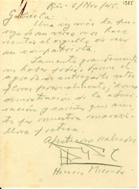 [Tarjeta] 1945 nov. 6, Río de Janeiro [a] Gabriela Mistral