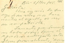 [Tarjeta] 1945 nov. 6, Río de Janeiro [a] Gabriela Mistral
