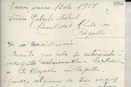 [Carta] 1951 ene. 12, Turín, [Italia] [a] Gabriela Mistral, Rapallo