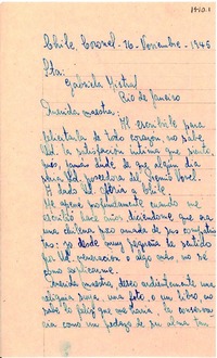 [Carta] 1945 nov. 16, Coronel, [Chile] [a] Gabriela Mistral, Río de Janeiro