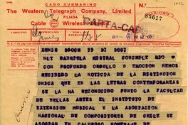 [Telegrama] 1945 nov. 17, Santiago, [Chile] [a] Gabriela Mistral, [Brasil]